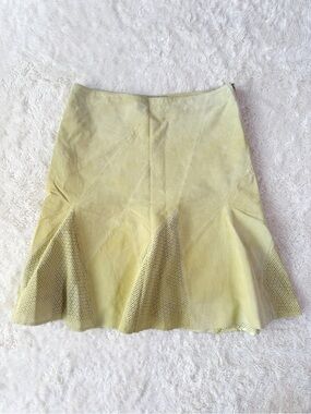 VTG 90s Y2K Skotts Suede Pastel Green Suede Leather Patchwork Flare Skirt US12